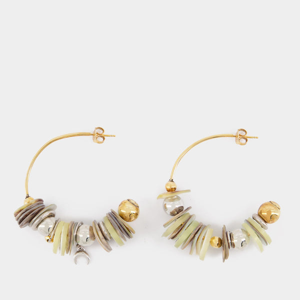 Boucles d'Oreilles Nacre-Disks Loop en Laiton Doré