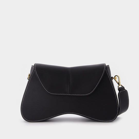 Sac Space en Cuir Noir et Surpiqure Blanche