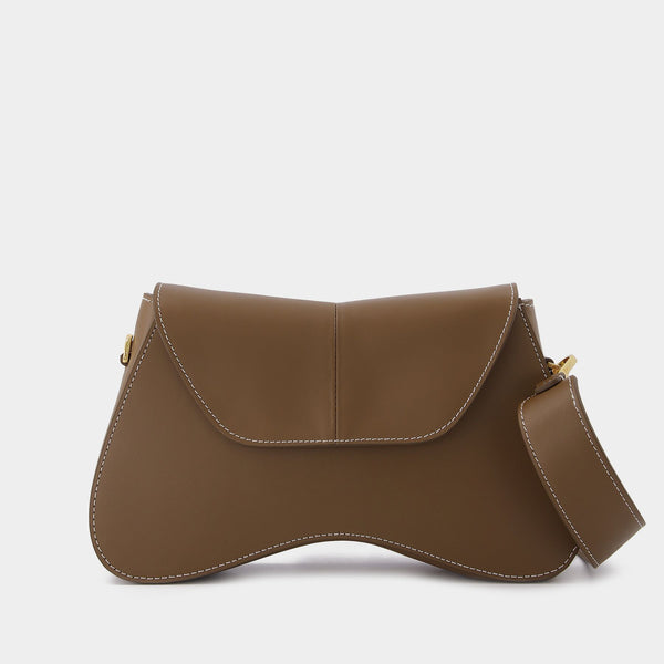 Sac Space en Cuir Marron et Surpiqure Blanche