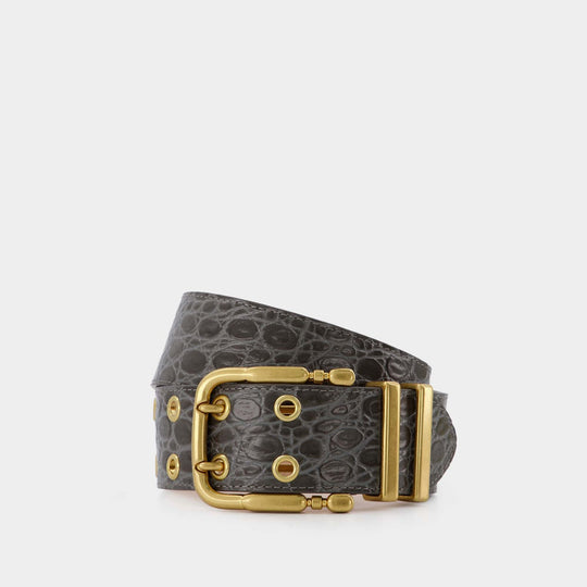 Ceinture Duo - By Far - Cuir  Croco - Gris