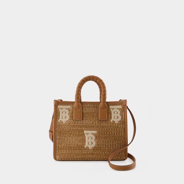 Sac à bandoulière Note - Burberry - Rafia et cuir caramel
