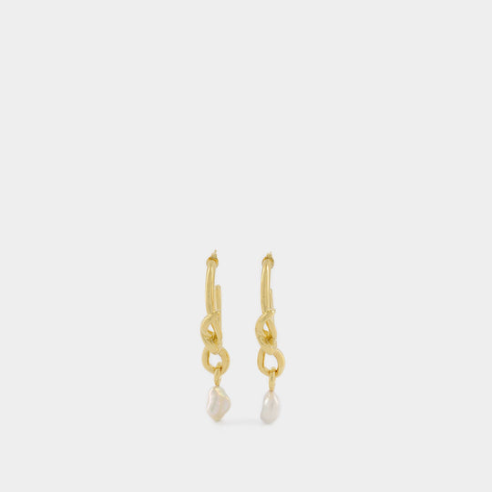Boucles d’Oreilles Knot Pearl Drop en Or Plaqué
