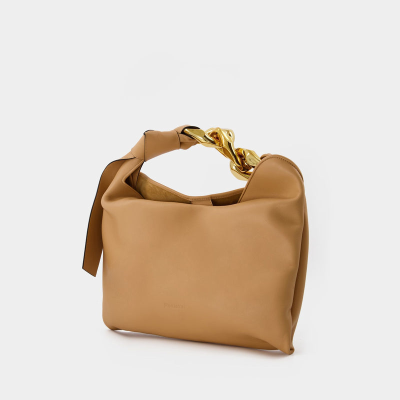 Sac Chain Hobo Petit en Cuir Beige