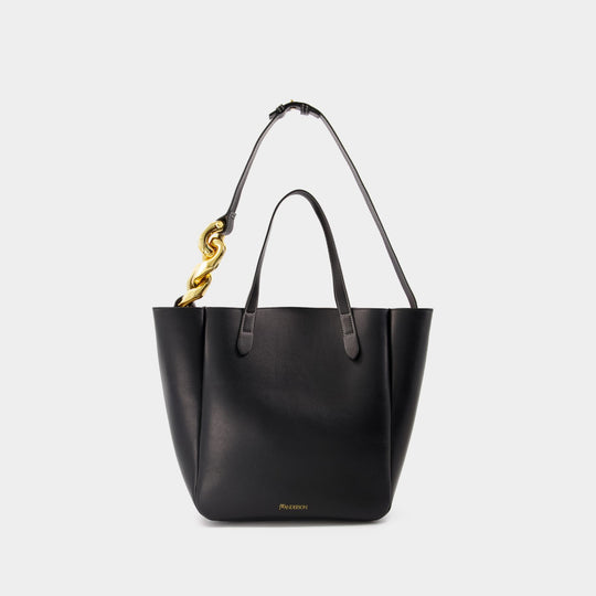 Sac Chain Strap Cabas Petit en Cuir Noir