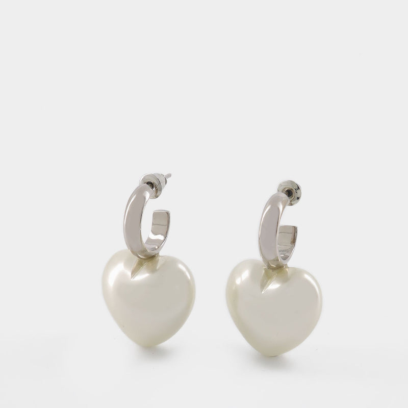 Boucles d'Oreilles Pearl Heart Hoop - Simone Rocha - Perles - Blanc