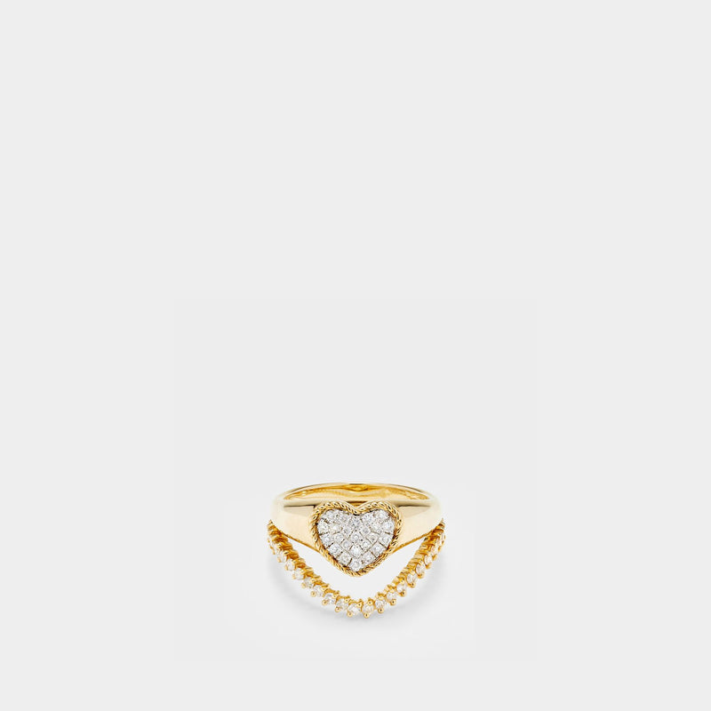 Mini Chevalière Cœur en or 9 ct et diamants