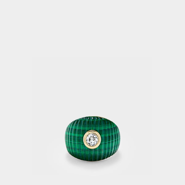 Bague Maxi Berlingot Malachite en Or Jaune