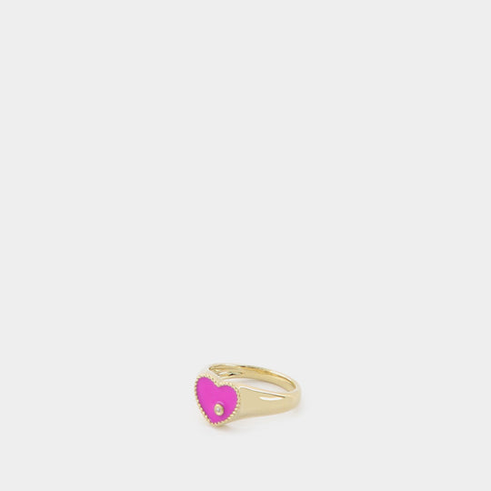 Chevalière Mini Coeur en or 9 ct, nacre et diamant