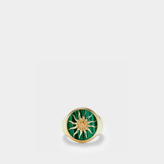 Chevalière Soleil en or 9 ct, malachite et citrines