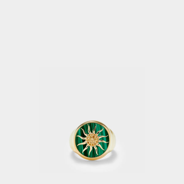 Chevalière Soleil en or 9 ct, malachite et citrines