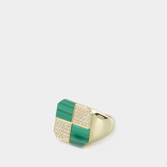 Bague Petit Damier Malachite - Yvonne Leon - 9K - Or
