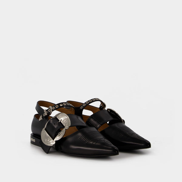 Chaussures Plates en Cuir Noir