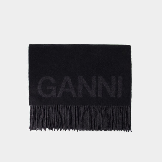 Echarpe Fringed - Ganni - Laine - Noir