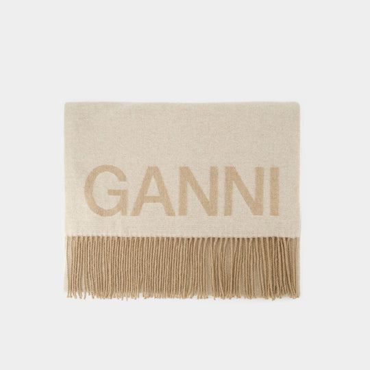 Echarpe Fringed - Ganni - Laine - Beige