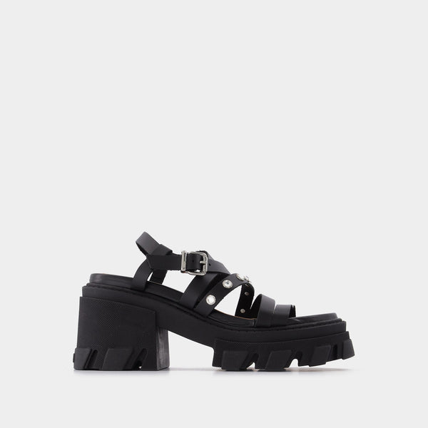 Sandales Cleated en Cuir Noir