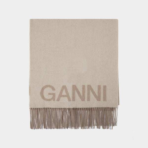 Écharpe à Fringés en Laine Recyclée Beige