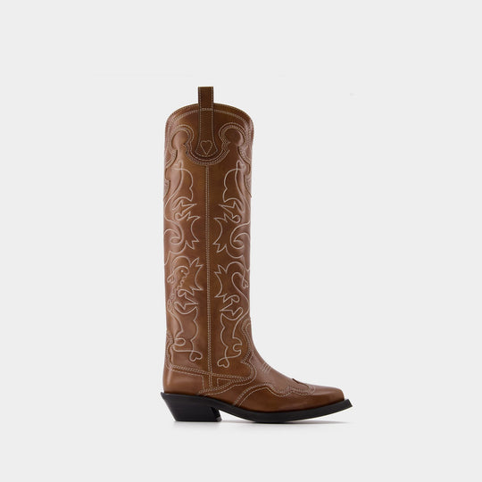 Botten Western - Ganni - Cuir - Marron/Brodé