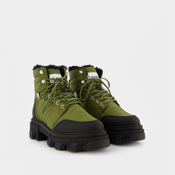 Bottines Cleated Hiking à Lacets en Cuir Kaki