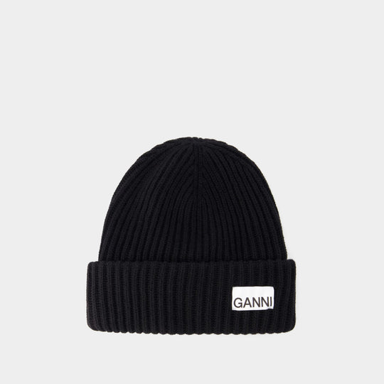 Chapeau Beanie - Ganni - Laine - Noir