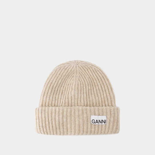 Chapeau Beanie - Ganni - Laine - Beige