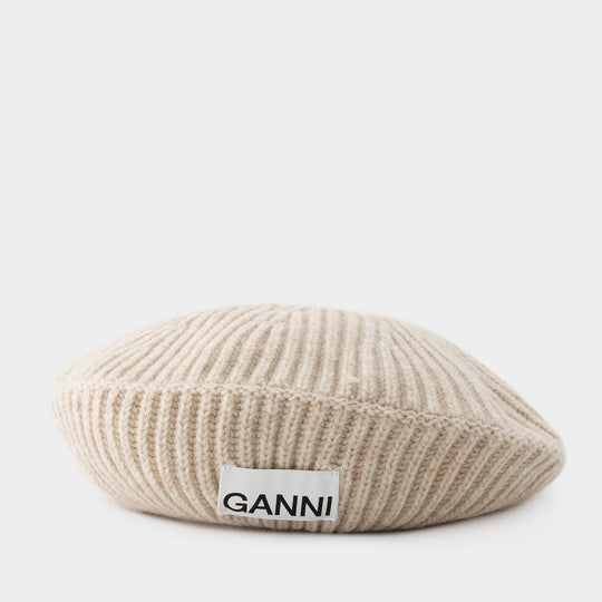 Chapeau Rib Beret - Ganni - Laine - Beige