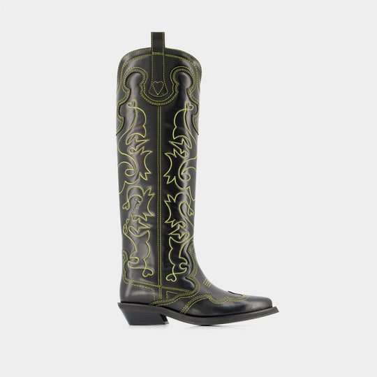Bottes Western - Ganni - Cuir - Noir/Jaune