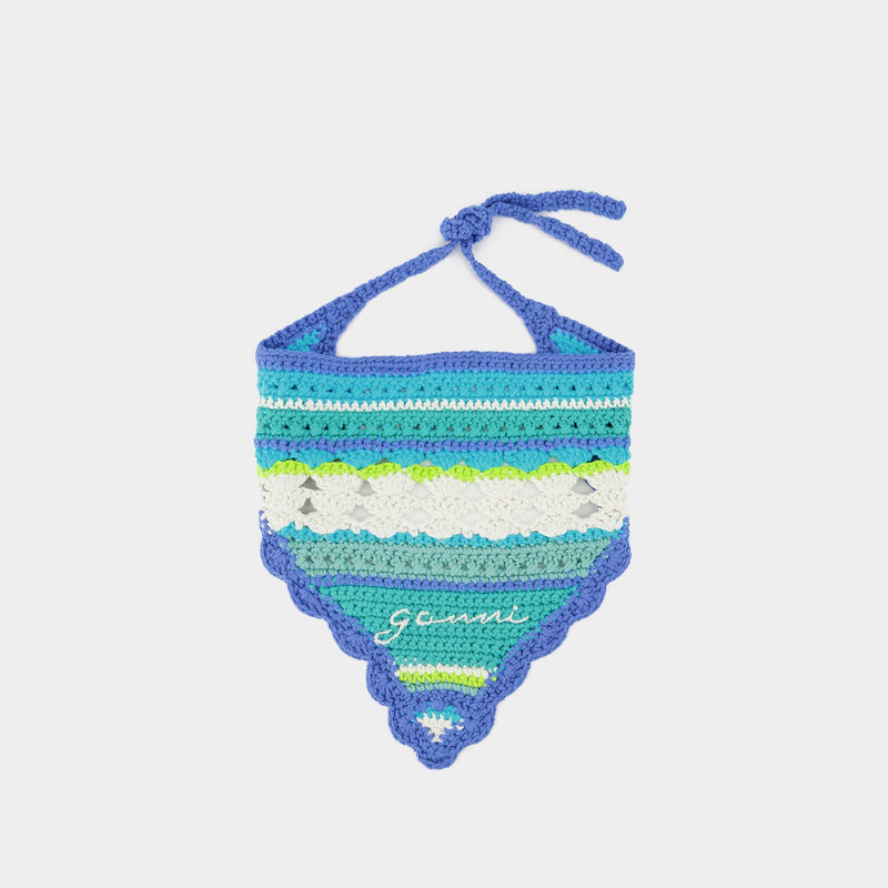 Tote Bag En Crochet - Ganni - Coton - Bleu Curacao