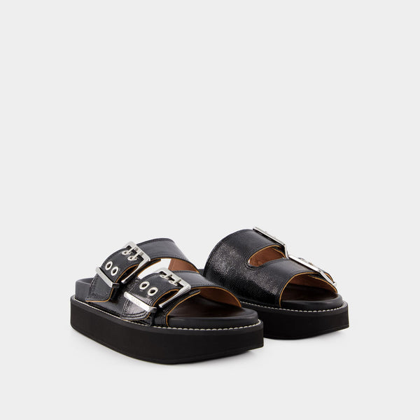 Sandales Wide Welt Chunky - Ganni - Cuir - Noir