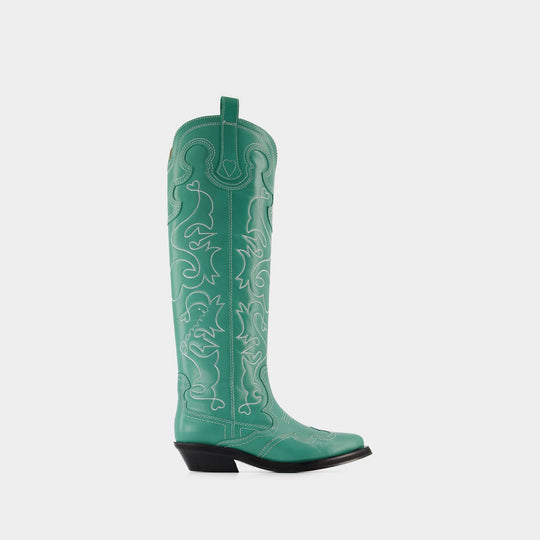 Bottes Western - Ganni - Cuir - Vert