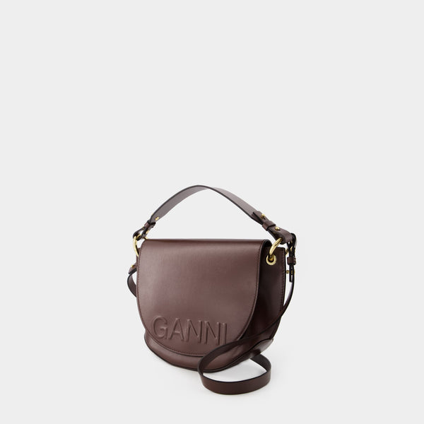 Sac à bandoulière Banner Saddle - Ganni - Cuir - Chocolat