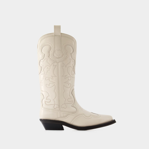 Bottes Mid Shaft - Ganni - Cuir - Beige