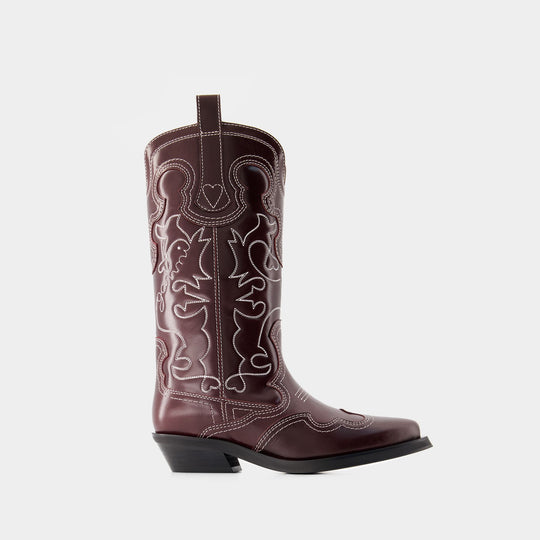 Bottes Mid Shaft - Ganni - Cuir - Bordeaux