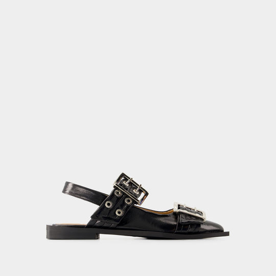 Ballerines Chunky Buckle Naplack - Ganni - Synthétique - Noir