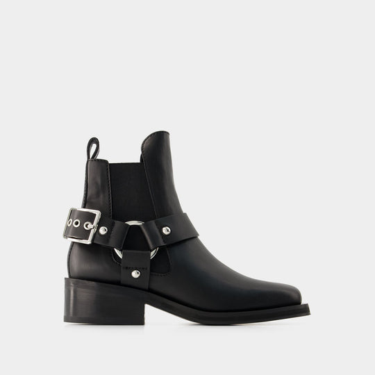 Bottines Biker Chelsea - Ganni - Cuir - Noir