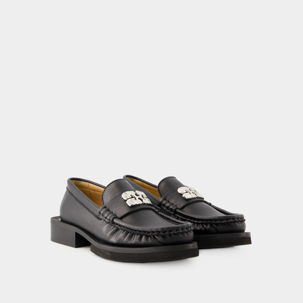 Mocassins Butterfly Logo - Ganni - Cuir - Noir