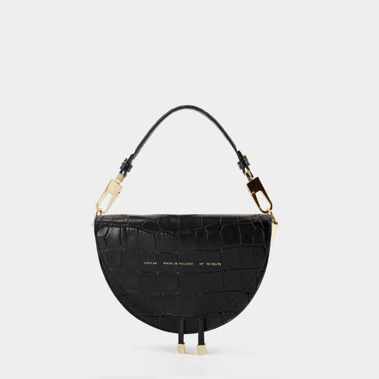 Sac Hobo Saddle - Chylak - Cuir Embossé Croco - Noir Glossy