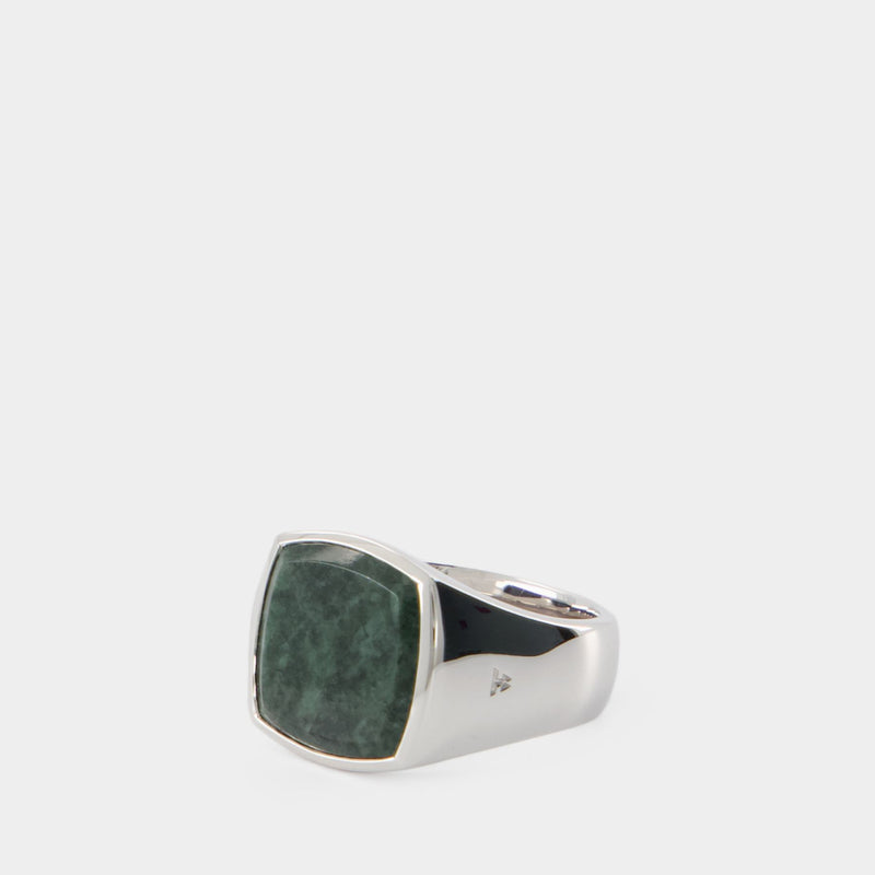 Bague Cushion Green Marble (M) - Tom Wood - Argent