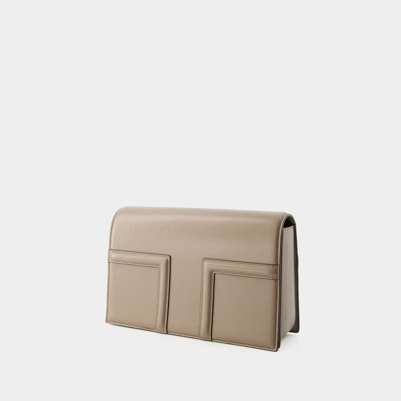 Sac à Bandoulière T-Flap - Toteme - Cuir - Taupe