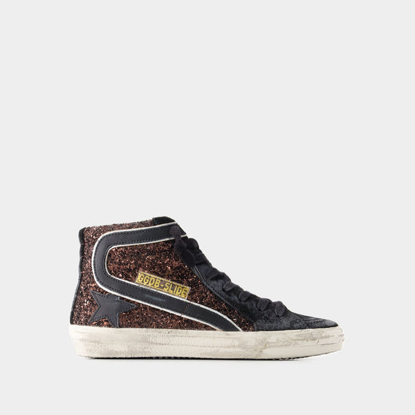 Sneakers Slide Glitter - Golden Goose - cuir - Marron