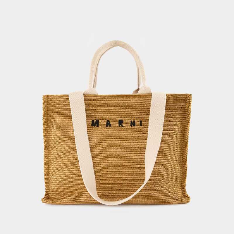 Tote Bag Large Basket - Marni - Cuir - Tierre De Sienne/Naturel