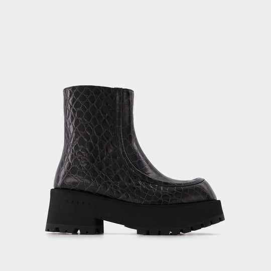 Bottines Zippées en Cuir Noir