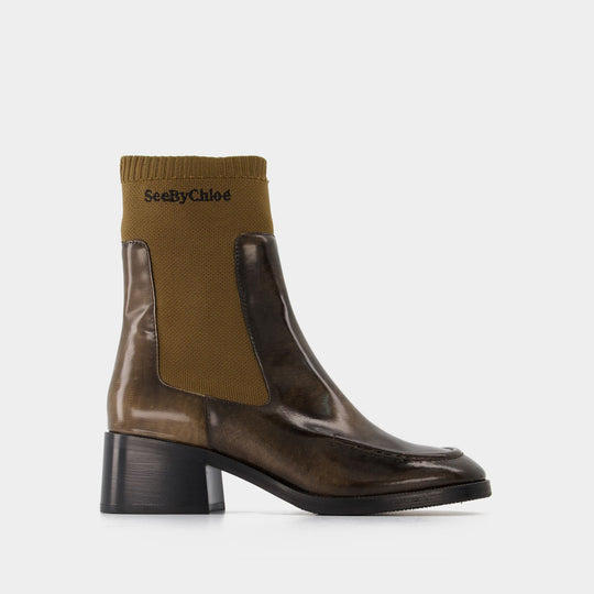 Bottines Mallory en Cuir Marron/Toile