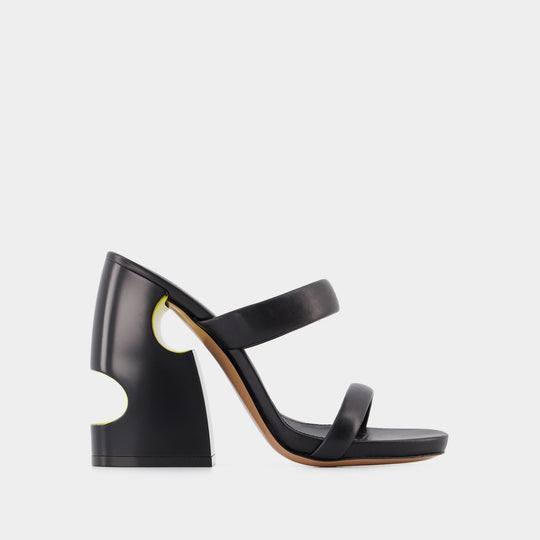 Mules Bulky - Off White - Cuir - Noir/Jaune