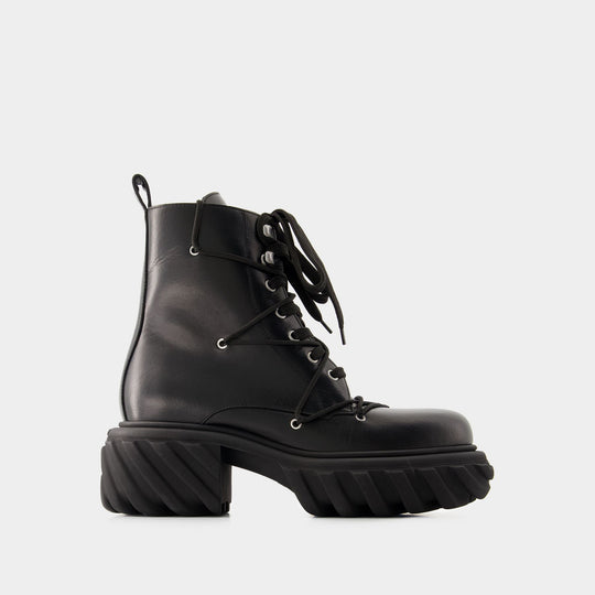 Bottines Tractor Lace Up - Off White - Cuir - Noir