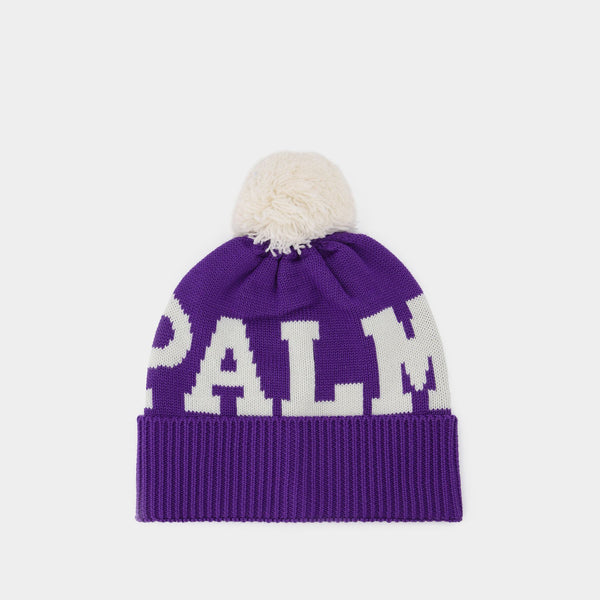 Bonnet Logo Pompon Blanc et Violet