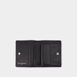 Portefeuille Compact Bi Fold en Cuir Noir