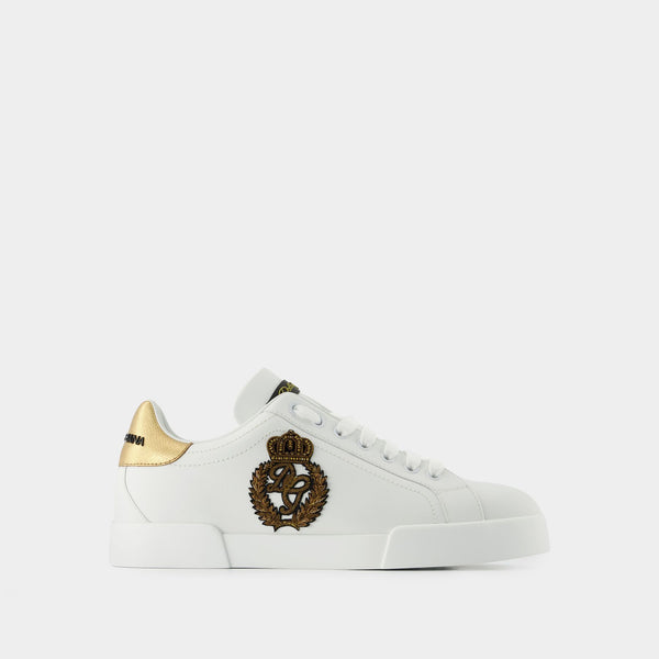 Sneakers Portofino - Dolce & Gabbana - Alligator - Bianco/Oro Scuro