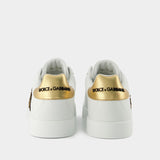 Sneakers Portofino - Dolce & Gabbana - Alligator - Bianco/Oro Scuro