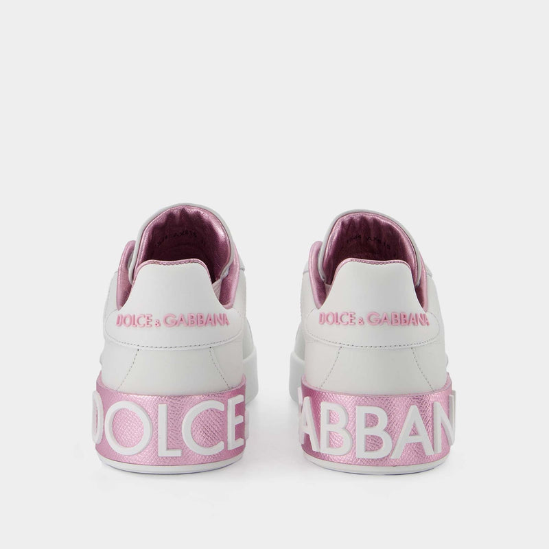 Sneakers Portofino - Dolce & Gabbana - Cuir - Blanc/Rose