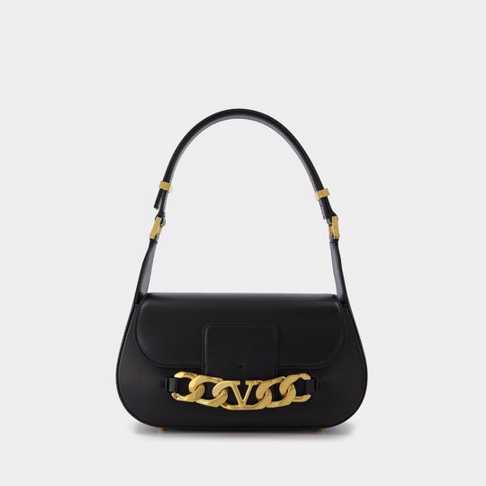 Sac Vlogo Chain Small en Cuir Noir